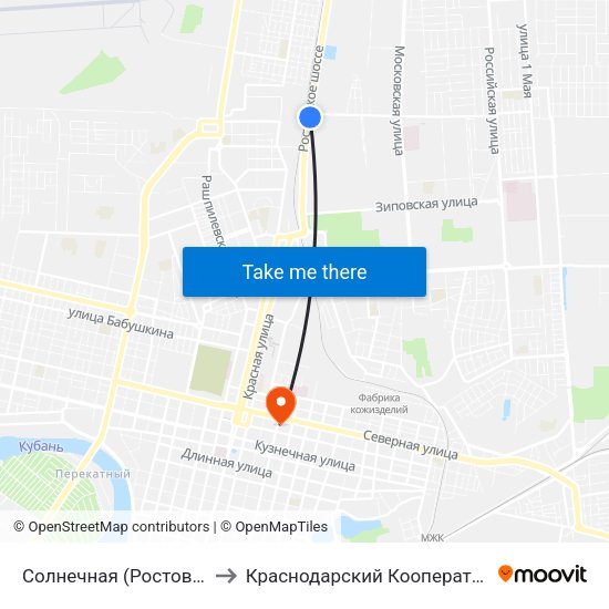 Солнечная (Ростовское Шоссе) to Краснодарский Кооперативный Институт map