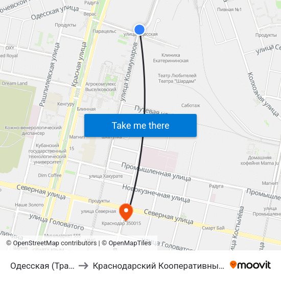 Одесская (Трамвай) to Краснодарский Кооперативный Институт map