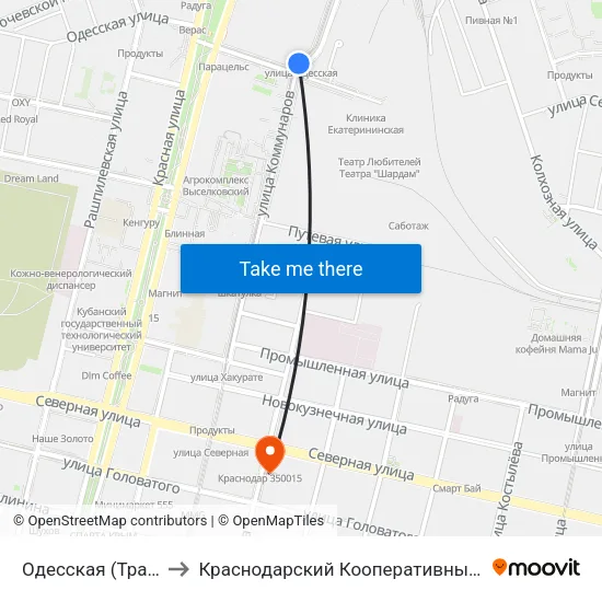 Одесская (Трамвай) to Краснодарский Кооперативный Институт map