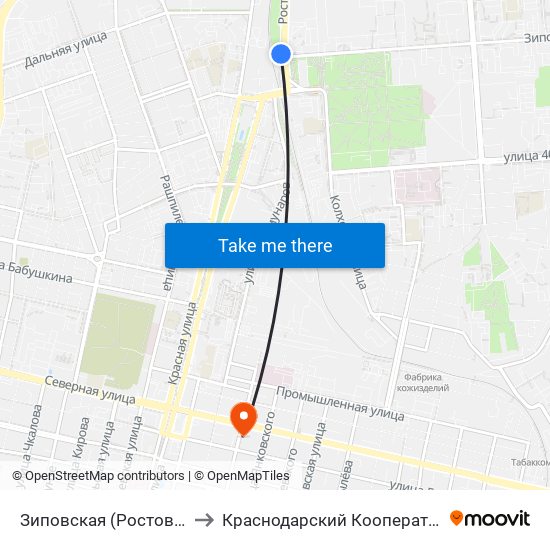 Зиповская (Ростовское Шоссе) to Краснодарский Кооперативный Институт map