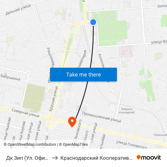 Дк Зип (Ул. Офицерская) to Краснодарский Кооперативный Институт map