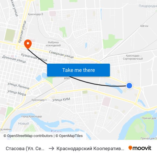 Стасова (Ул. Селезнёва) to Краснодарский Кооперативный Институт map