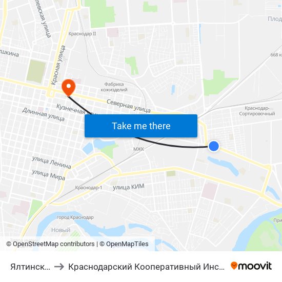 Ялтинская to Краснодарский Кооперативный Институт map