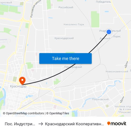 Пос. Индустриальный to Краснодарский Кооперативный Институт map