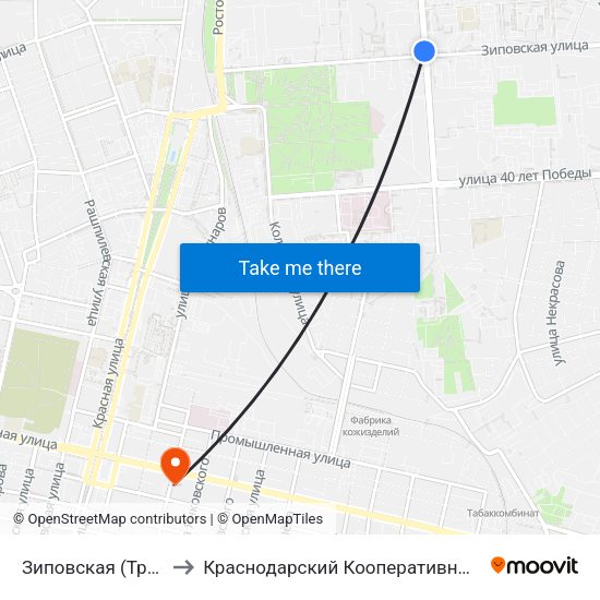 Зиповская (Трамвай) to Краснодарский Кооперативный Институт map