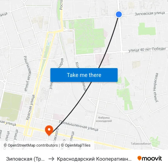 Зиповская (Трамвай) to Краснодарский Кооперативный Институт map