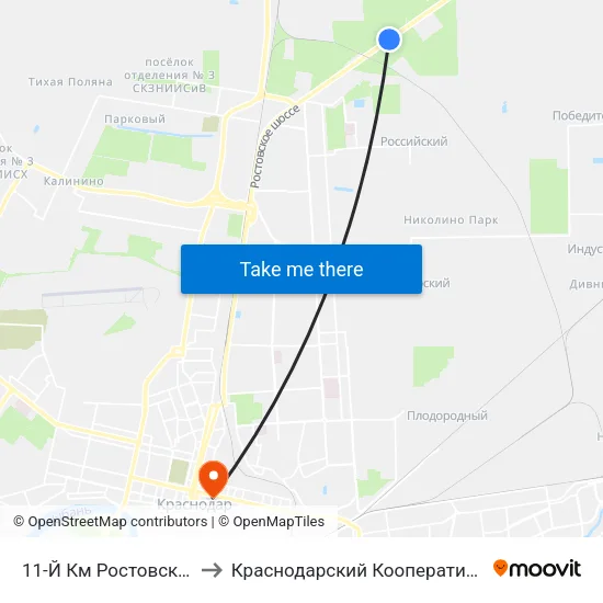 11-Й Км Ростовского Шоссе to Краснодарский Кооперативный Институт map