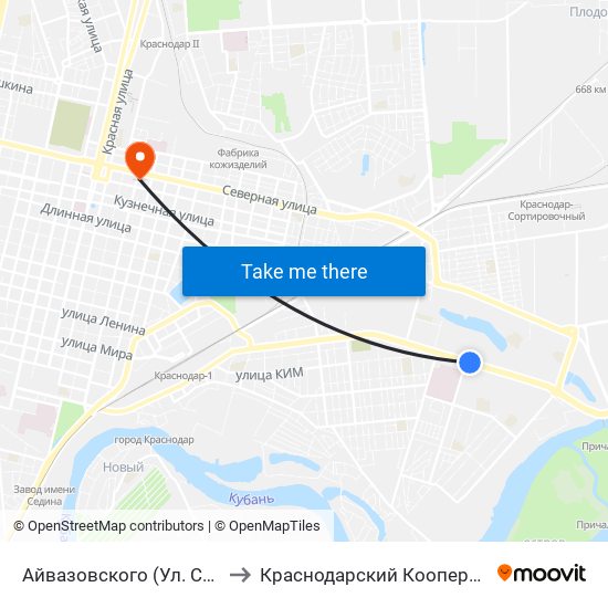 Айвазовского (Ул. Ставропольская) to Краснодарский Кооперативный Институт map