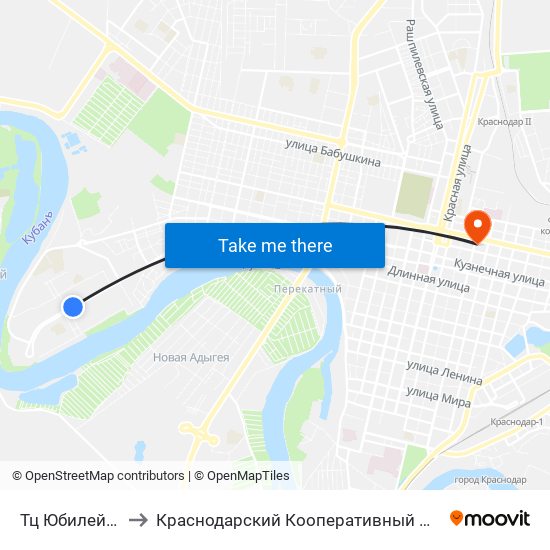Тц Юбилейный to Краснодарский Кооперативный Институт map