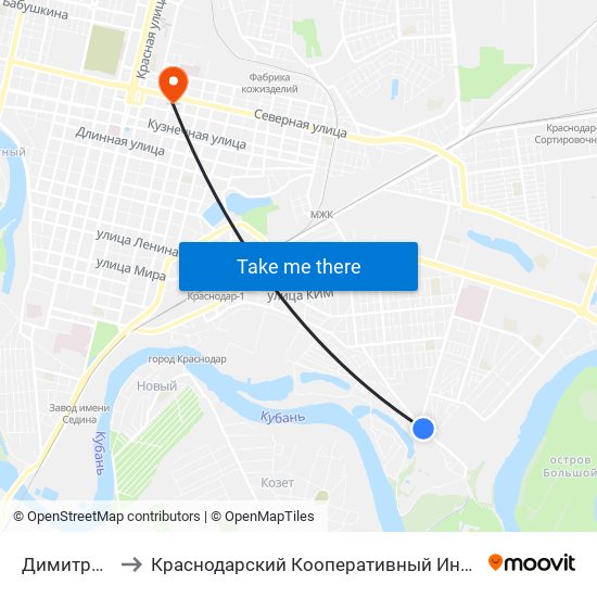 Димитрова to Краснодарский Кооперативный Институт map