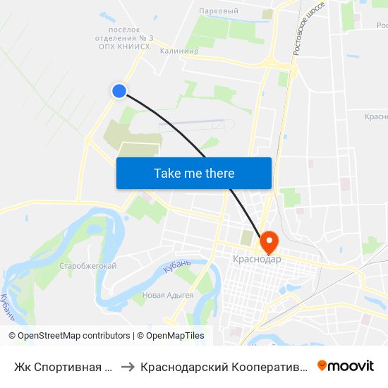 Жк Спортивная Деревня to Краснодарский Кооперативный Институт map