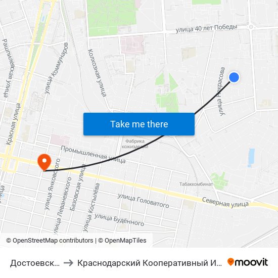 Достоевского to Краснодарский Кооперативный Институт map