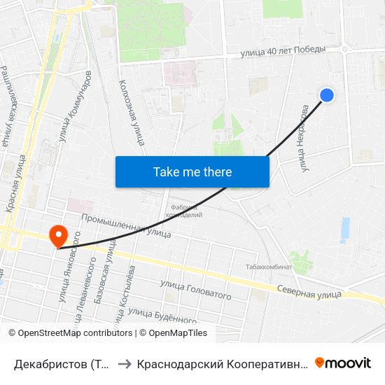 Декабристов (Трамвай) to Краснодарский Кооперативный Институт map