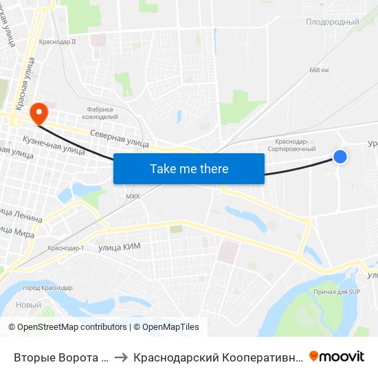 Вторые Ворота Гаранта to Краснодарский Кооперативный Институт map