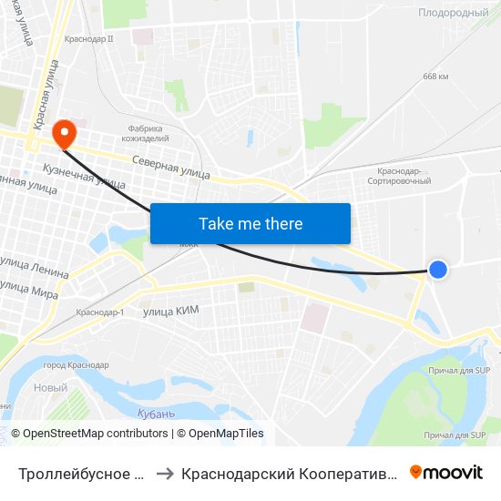 Троллейбусное Депо №2 to Краснодарский Кооперативный Институт map