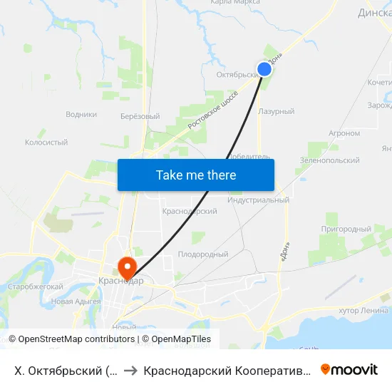 Х. Октябрьский (20-Й Км) to Краснодарский Кооперативный Институт map