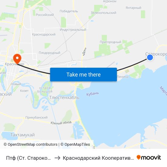 Птф (Ст. Старокорсунская) to Краснодарский Кооперативный Институт map