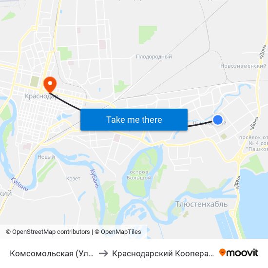 Комсомольская (Ул. Бершанской) to Краснодарский Кооперативный Институт map