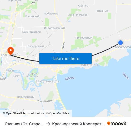 Степная (Ст. Старокорсунская) to Краснодарский Кооперативный Институт map