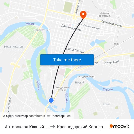 Автовокзал Южный (Ул. Береговая) to Краснодарский Кооперативный Институт map