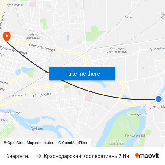 Энергетиков to Краснодарский Кооперативный Институт map