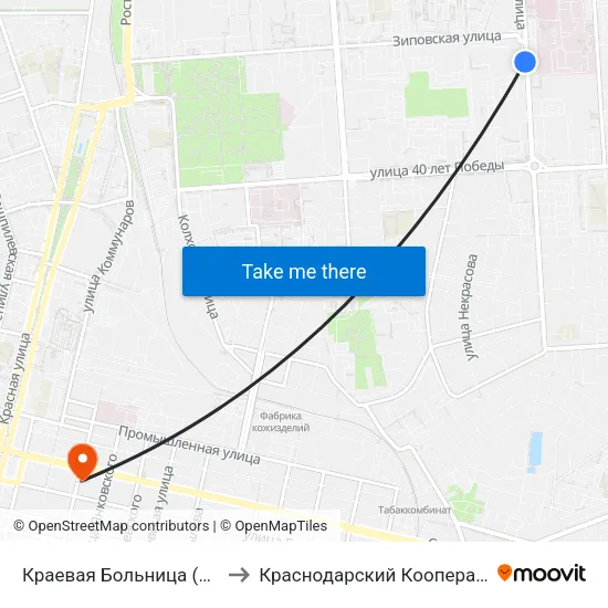 Краевая Больница (Ул. Российская) to Краснодарский Кооперативный Институт map