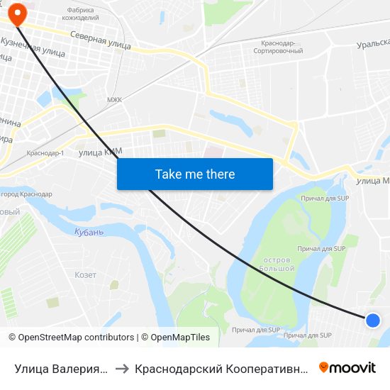 Улица Валерия Гассия to Краснодарский Кооперативный Институт map