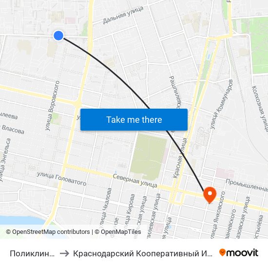Поликлиника to Краснодарский Кооперативный Институт map