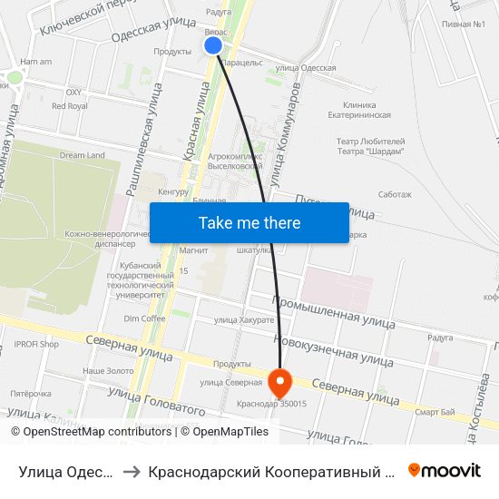 Улица Одесская to Краснодарский Кооперативный Институт map