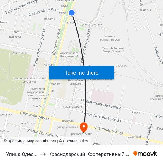 Улица Одесская to Краснодарский Кооперативный Институт map