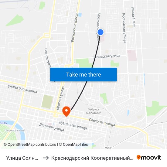 Улица Солнечная to Краснодарский Кооперативный Институт map