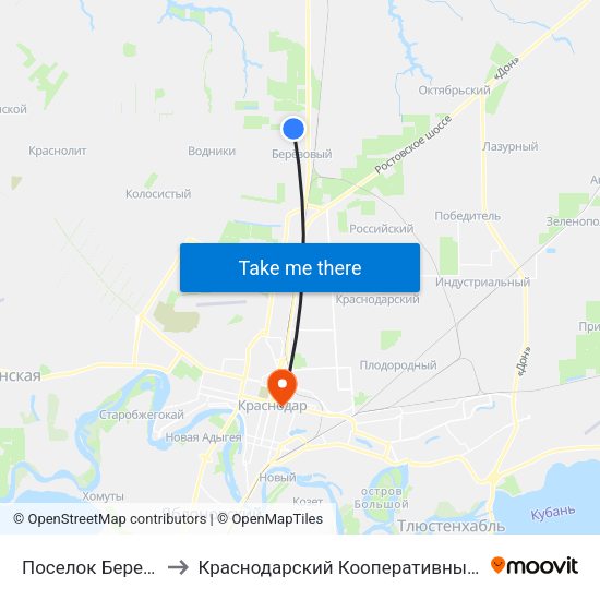 Поселок Березовый to Краснодарский Кооперативный Институт map