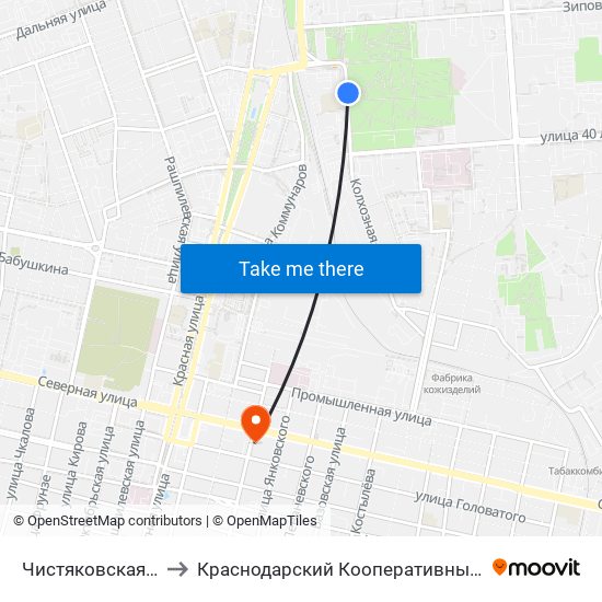 Чистяковская Роща to Краснодарский Кооперативный Институт map