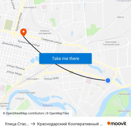 Улица Стасова to Краснодарский Кооперативный Институт map