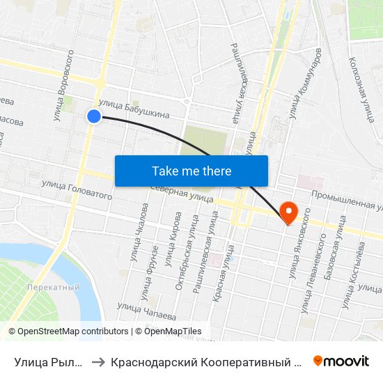 Улица Рылеева to Краснодарский Кооперативный Институт map