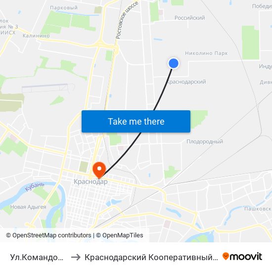 Ул.Командорская to Краснодарский Кооперативный Институт map