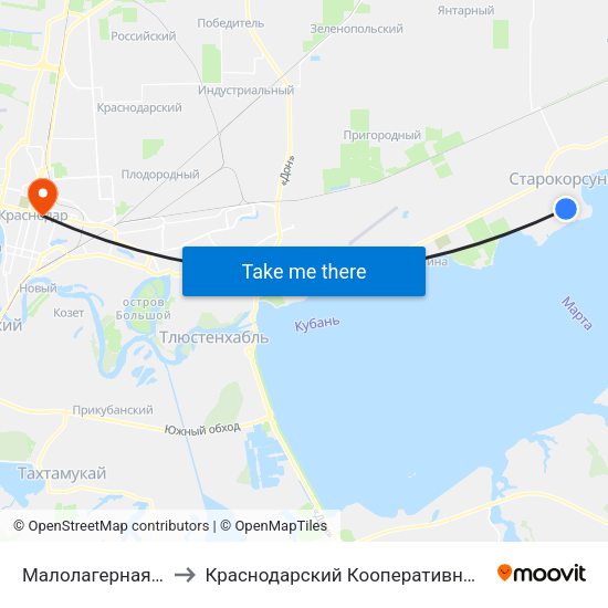 Малолагерная Улица to Краснодарский Кооперативный Институт map