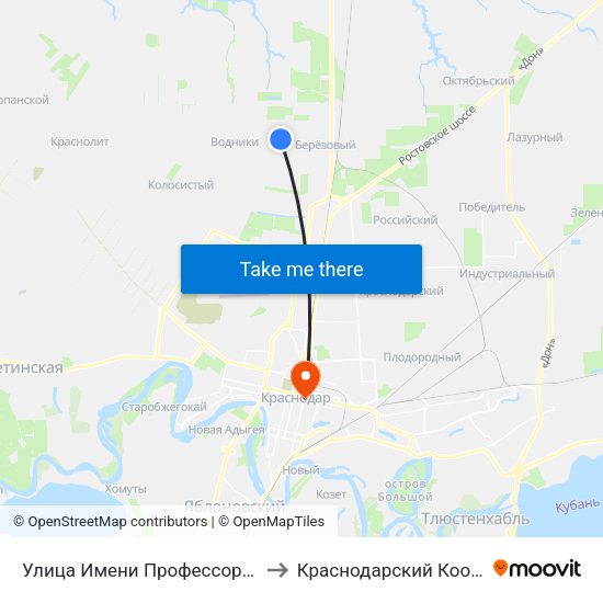 Улица Имени Профессора Малигонова Жк Прогресс to Краснодарский Кооперативный Институт map