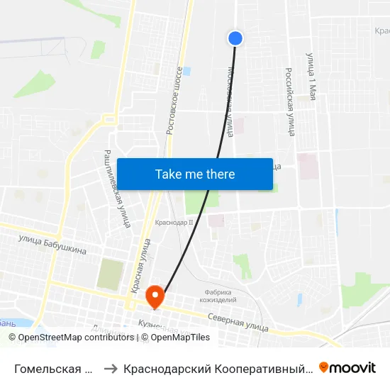 Гомельская Улица to Краснодарский Кооперативный Институт map