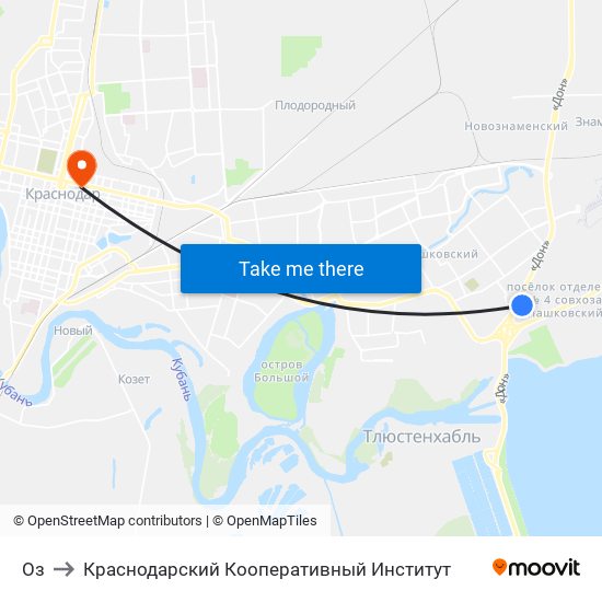 Оз to Краснодарский Кооперативный Институт map