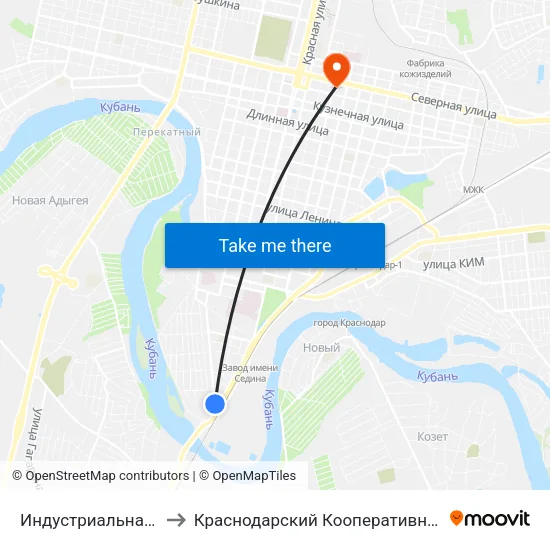 Индустриальная Улица to Краснодарский Кооперативный Институт map