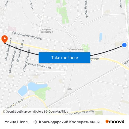 Улица Школьная to Краснодарский Кооперативный Институт map