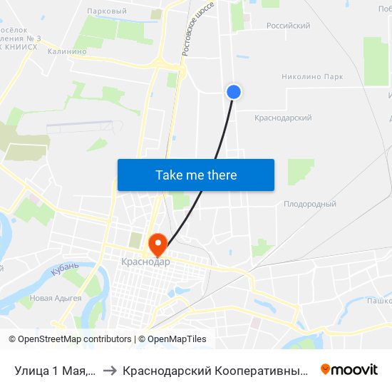 Улица 1 Мая, 500а to Краснодарский Кооперативный Институт map