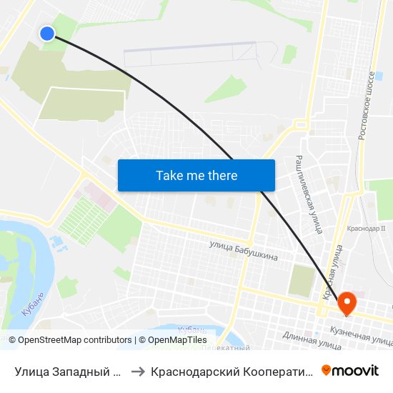 Улица Западный Обход, 38 А to Краснодарский Кооперативный Институт map