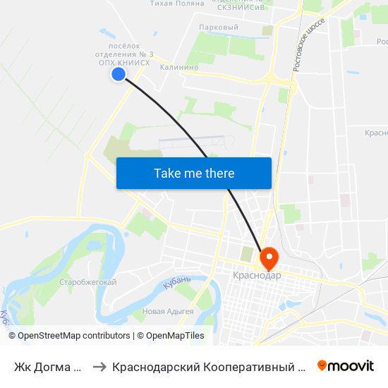 Жк Догма Парк to Краснодарский Кооперативный Институт map