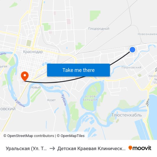 Уральская (Ул. Тюляева) to Детская Краевая Клиническая Больница map