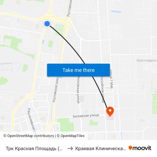 Трк Красная Площадь (Ул. Дзержинского) to Краевая Клиническая Больница №1 map