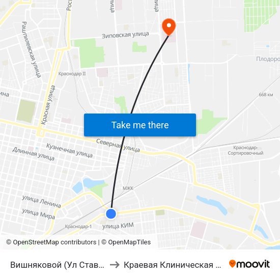 Вишняковой (Ул Ставропольская) to Краевая Клиническая Больница №1 map
