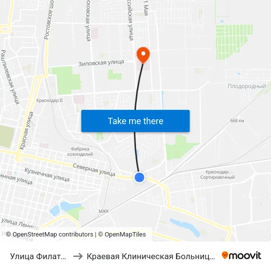 Улица Филатова to Краевая Клиническая Больница №1 map