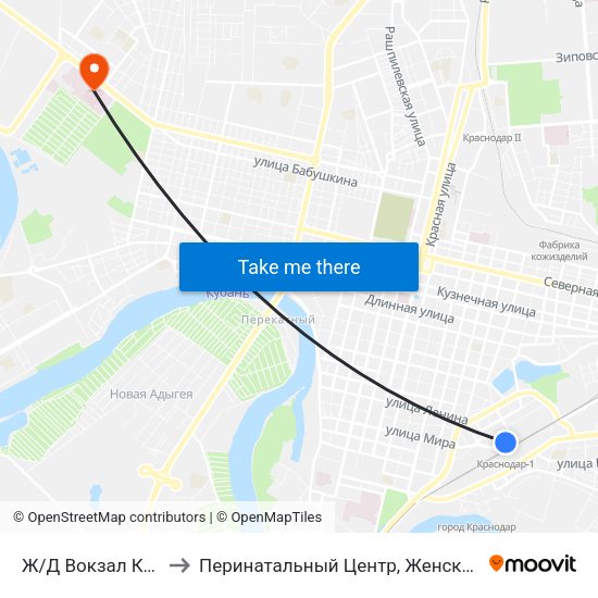 Ж/Д Вокзал Краснодар-1 to Перинатальный Центр, Женская Консультация №5 map